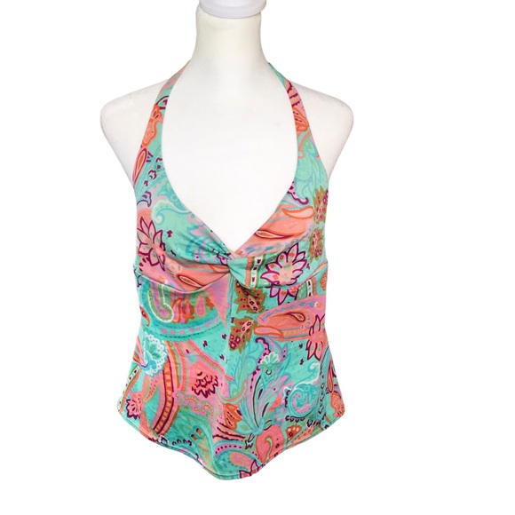 Victorias Secret Y2K Tropical Colors Paisley Print Halter Style Tankini Top Xl - Picture 6 of 9